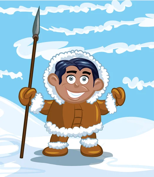 Eskimo de bande dessinée avec une lance — Image vectorielle