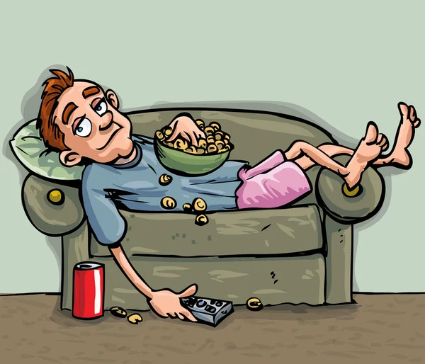 Γελοιογραφία έφηβος χαλάρωση στον καναπέ — Διανυσματικό Αρχείο