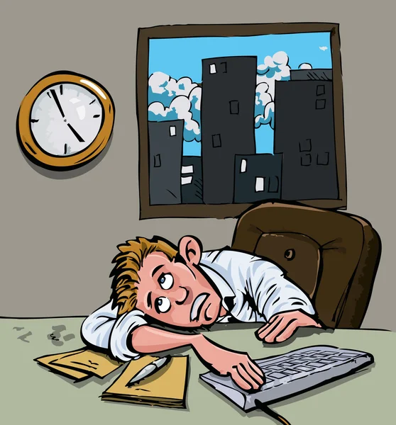 Caricature d'un homme attendant l'heure de la maison — Image vectorielle