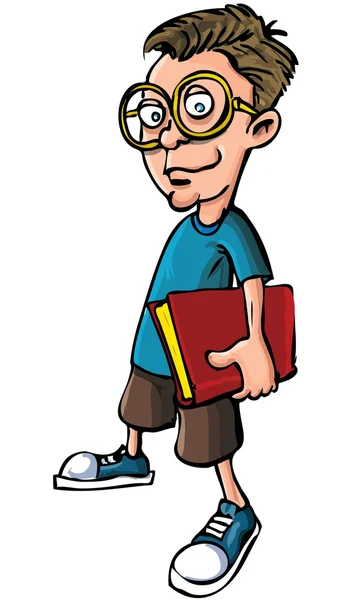 Cartoon nerd met bril en een boek — Stockvector