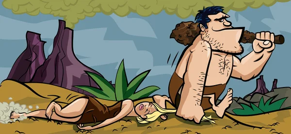 Caveman dradding sua mulher por seu cabelo —  Vetores de Stock