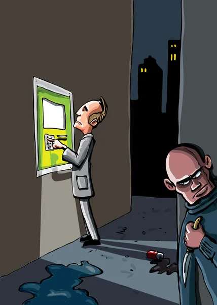 Karikatur eines Verbrechens, das vor der Tür steht — Stockvektor