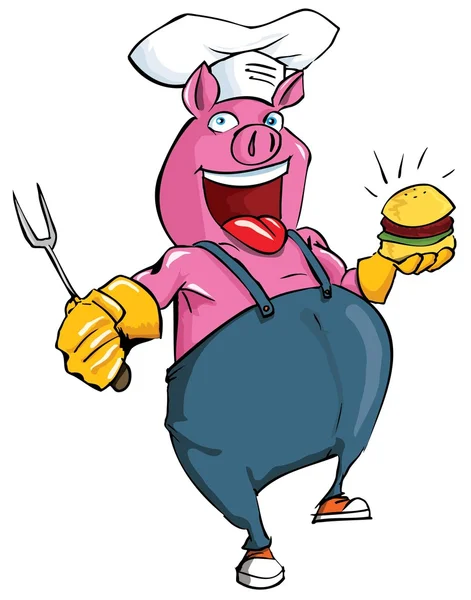 Cartoon Pig Habing ein BBQ — Stockvektor