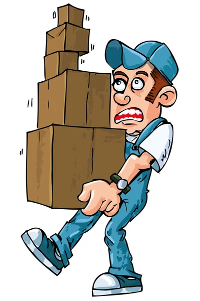 Dibujos animados del trabajador que lleva cajas — Vector de stock
