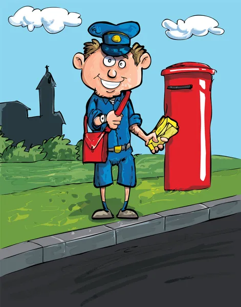Cartoon postman by a mailbox — Stock Vector