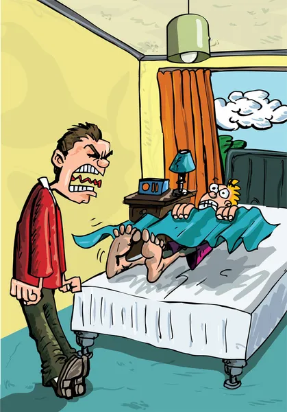 Cartoon of parent shouting at lazy teen — Stock Vector