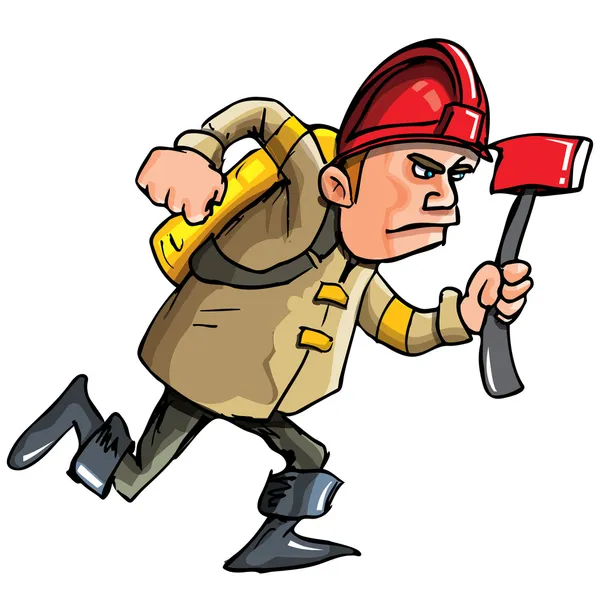 Мультфильм пожарный работает с топором — стоковый вектор
