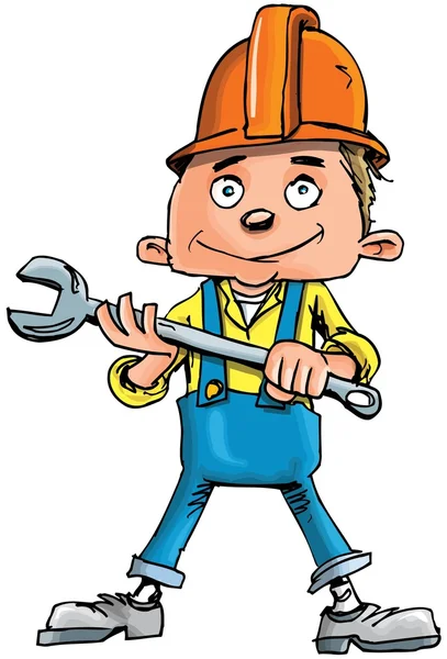 Cartoon plumber holding a tool — Stock Vector