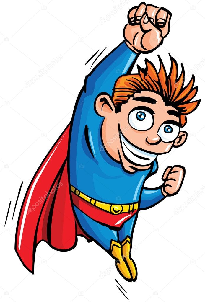 Cute cartoon Superboy flying up