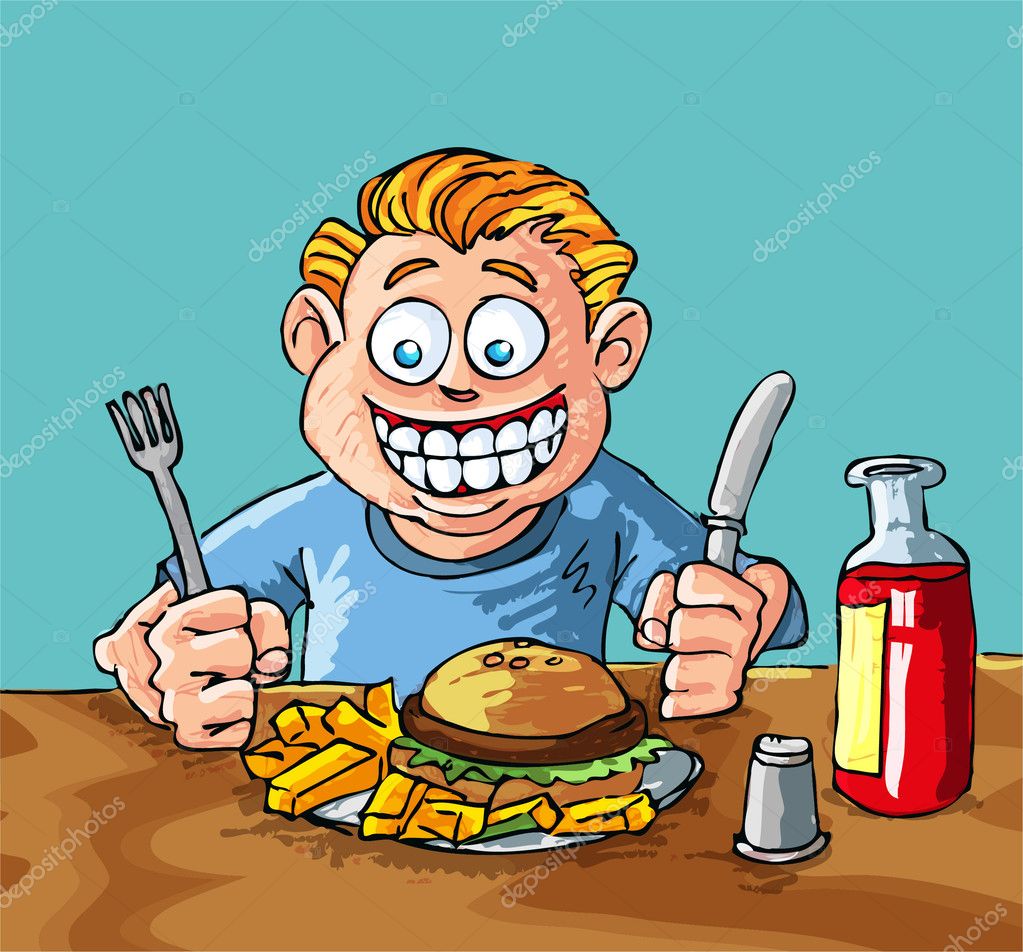 Cartoon of boy about to eat junk food Stock Vector Image by ©antonbrand  #8033046