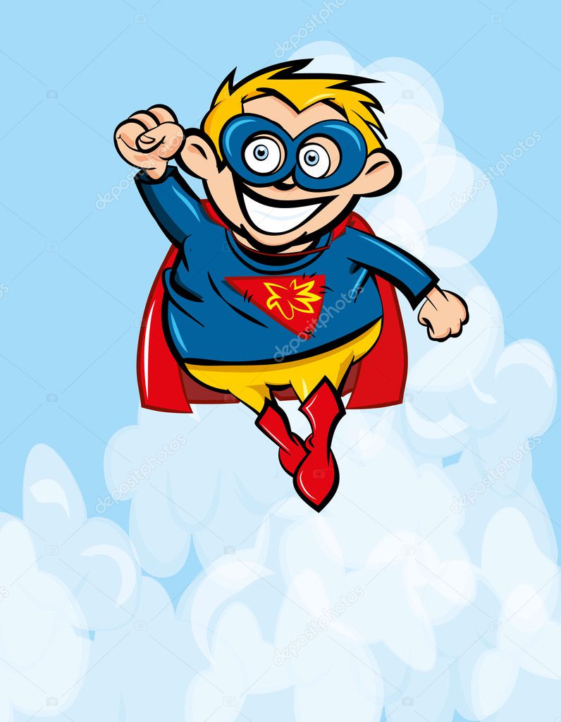 Cute cartoon Superboy flying up