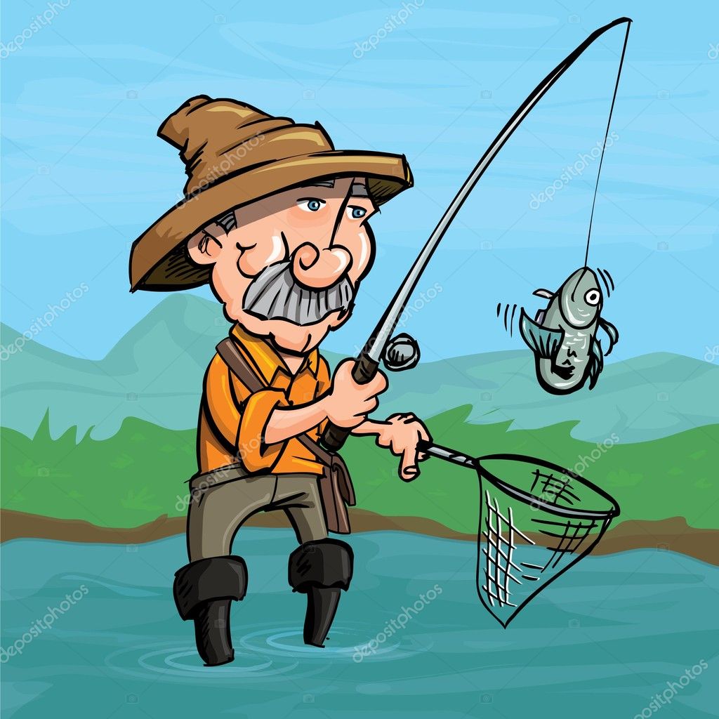 Pescador de dibujos animados captura de un pez Vector de stock por  ©antonbrand 8033250