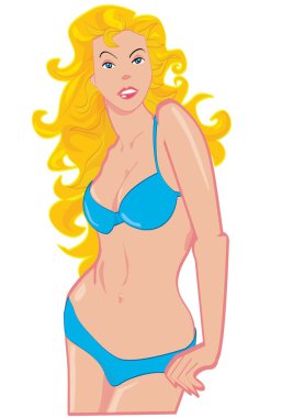 sarışın mavi bikini ile karikatür