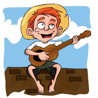 Cartoon of little boy playing guitar clipart
