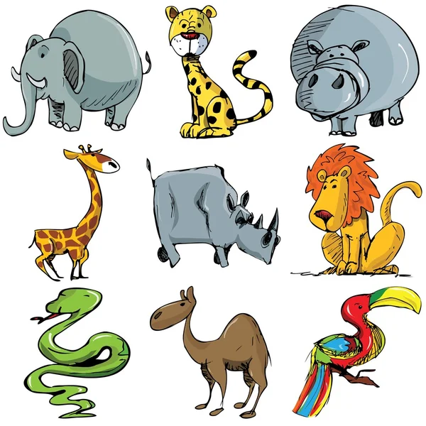 Conjunto de desenhos animados animais selvagens — Vetor de Stock