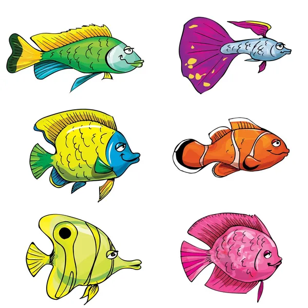 卡通套的热带鱼 — 图库矢量图片