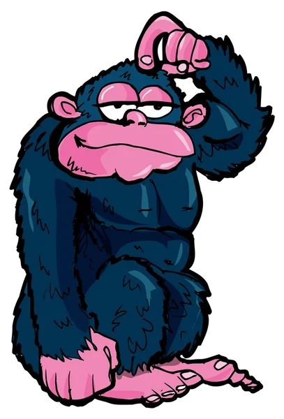 Gorila dos desenhos animados coçando a cabeça — Vetor de Stock