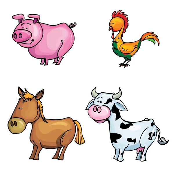Juego de dibujos animados de animales de granja — Vector de stock