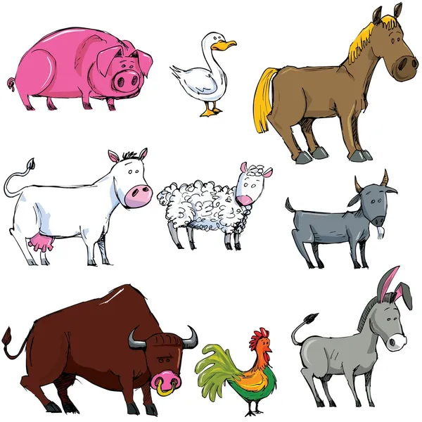 Juego de dibujos animados de animales de granja — Archivo Imágenes Vectoriales
