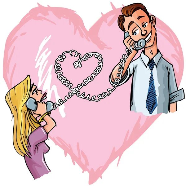 Couple Cartton bavarder au téléphone — Image vectorielle