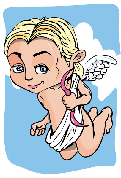 Cupidon de bande dessinée avec arc et ailes — Image vectorielle