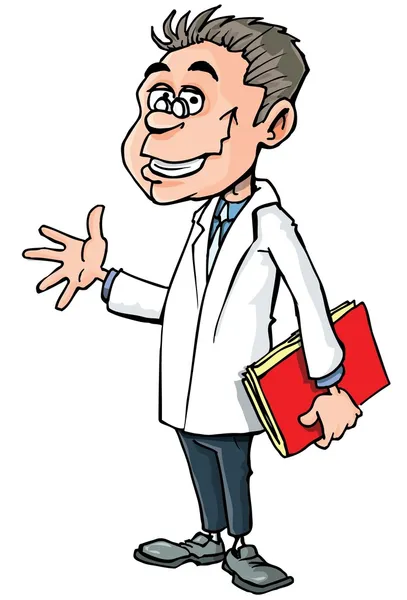 Caricature médecin en manteau blanc — Image vectorielle