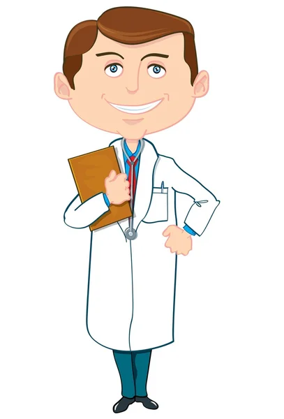 Médico dos desenhos animados em casaco branco — Vetor de Stock