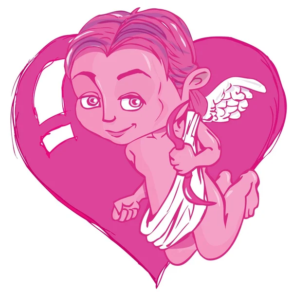 Cupido de dibujos animados con arco y alas — Vector de stock