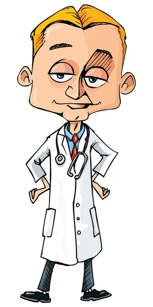 Médico de dibujos animados en bata blanca — Vector de stock