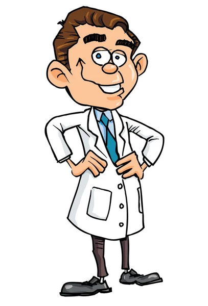 Médico de dibujos animados en bata blanca — Vector de stock