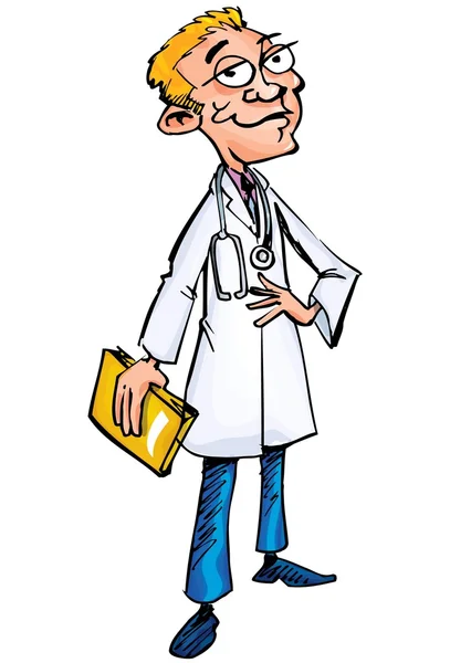 Médico dos desenhos animados em casaco branco — Vetor de Stock
