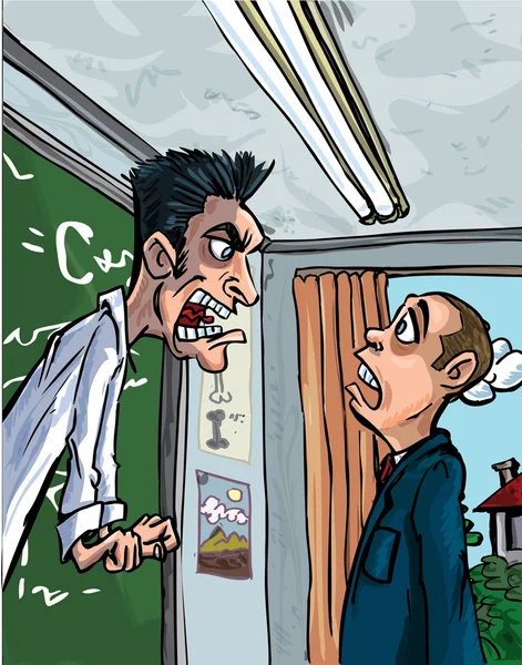 Cartoon of teacher screaming at a pupil — Stock Vector