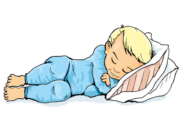 Cartoon van kleine jongen slaapt op een kussen — Stockvector