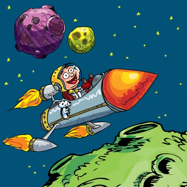 Caricature de petit garçon dans une fusée — Image vectorielle