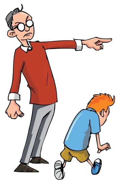 彼の息子を叱るお父さんの漫画 — ストックベクタ