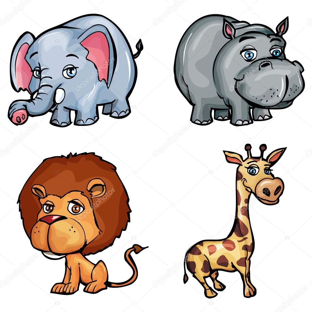 Set of cartoon wild animals