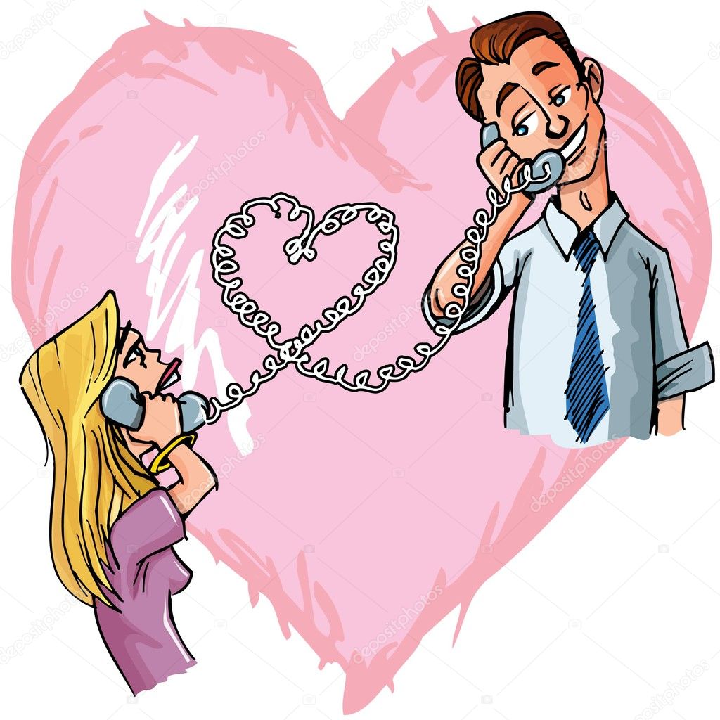 Cartton couple chatting on the phone