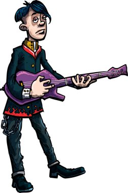 Cartoon emo rocksinger with guitar clipart