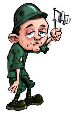 Cartoon soldier waving a white flag clipart