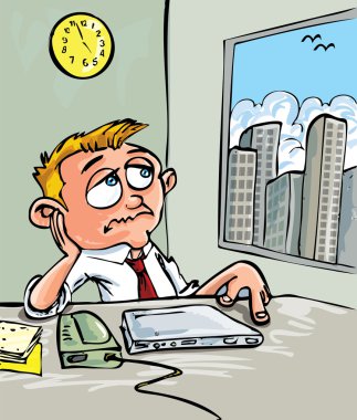 Cartoon of a man waiting for home time clipart