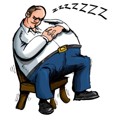 Cartoon of overweight man sleeping in a chair clipart