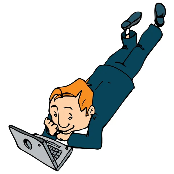 Desenhos animados de homem trabalhando em um laptop — Vetor de Stock