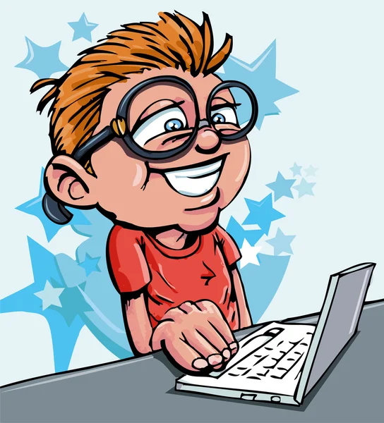 Kreslené chlapce, pracovat na notebooku — Stockový vektor