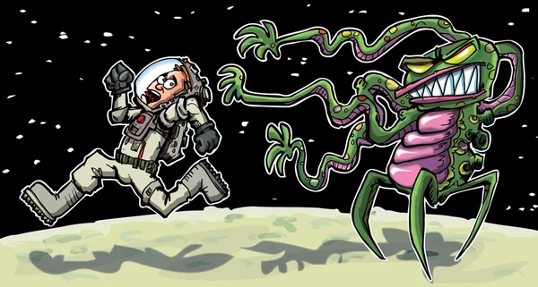Cartoon astronaout fuyant un extraterrestre — Image vectorielle