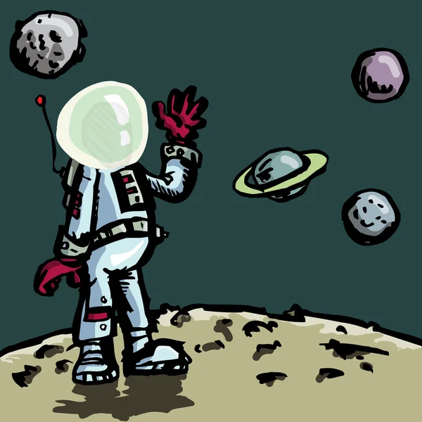 Γελοιογραφία αστροναύτης σε ένα χώρο κοστούμι — Διανυσματικό Αρχείο