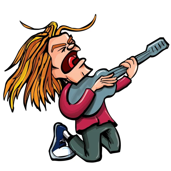 Карикатурный рок-певец с гитарой — стоковый вектор