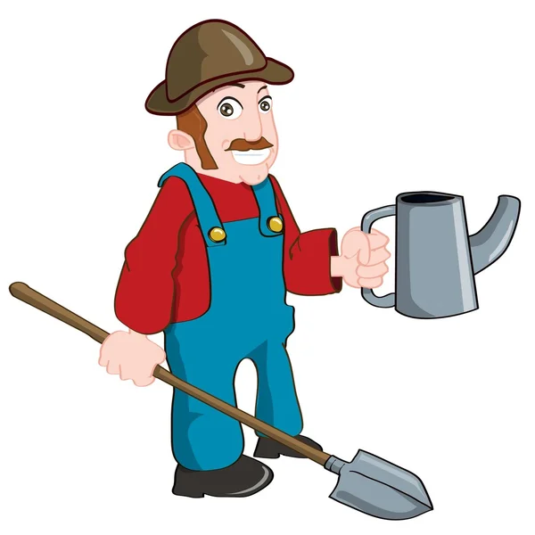 Cartoon farmer with a watering can — Stock Vector