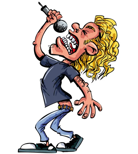 Chanteur de bande dessinée rock avec microphone — Image vectorielle