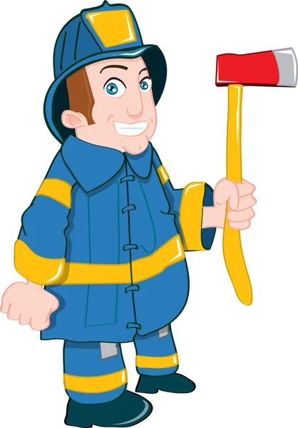 Pompier de bande dessinée avec hache — Image vectorielle