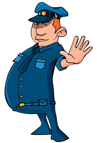 Policía de dibujos animados levantando la mano — Vector de stock